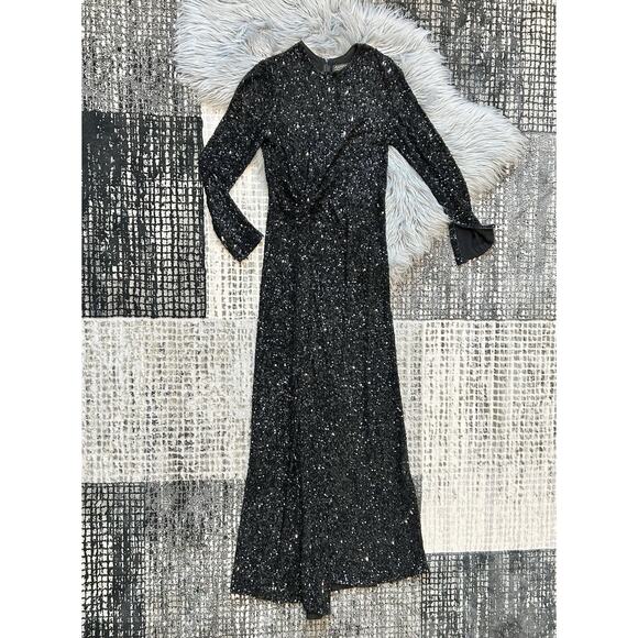 Ashish Black Twist Sequin Maxi Dress Small‎ Long Sleeve NWT Sheath (MSRP $2500) - Picture 1 of 6